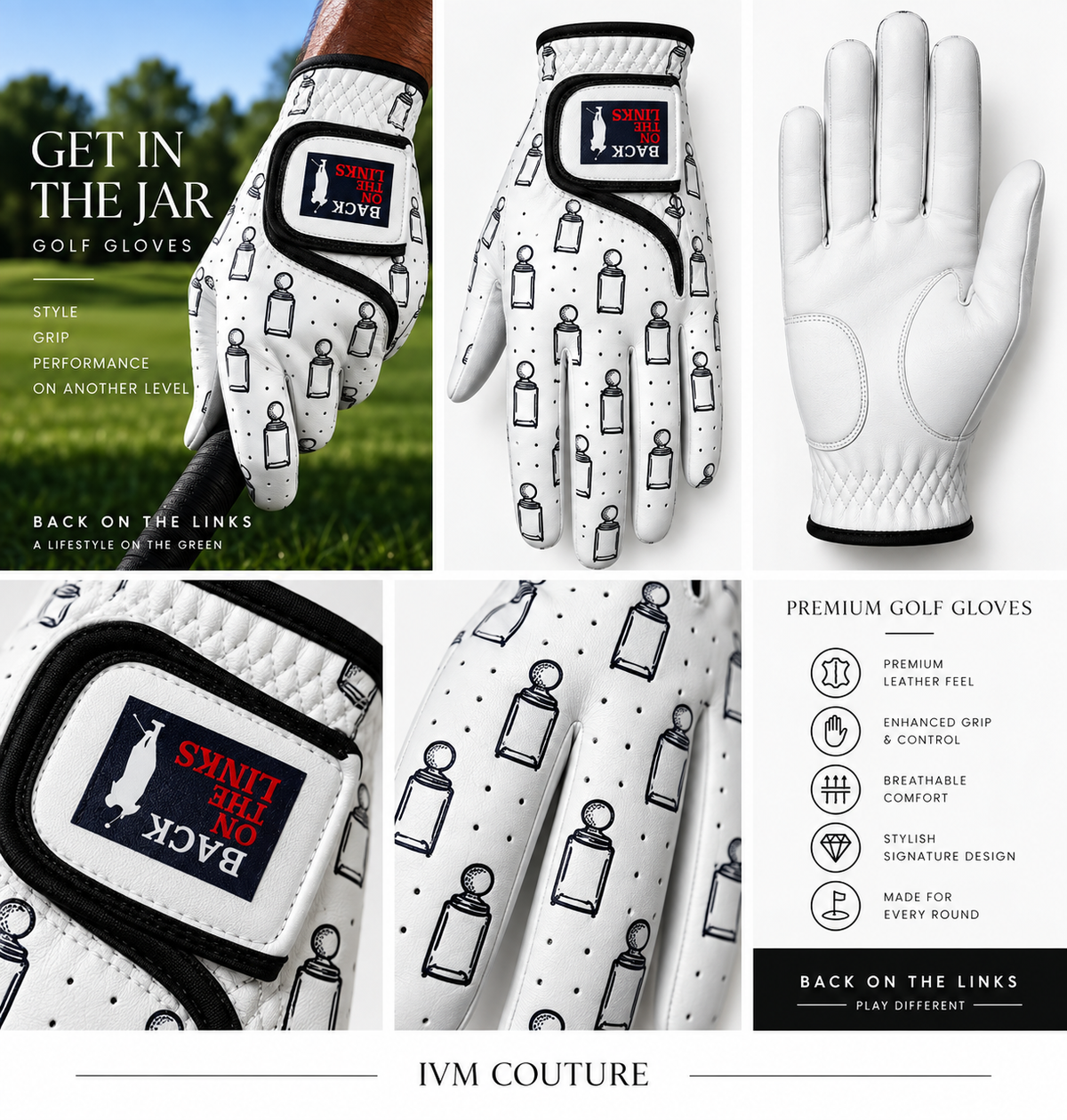 “Get in the Jar” Premium Cabretta Leather Golf Glove – Back on the Links Collection